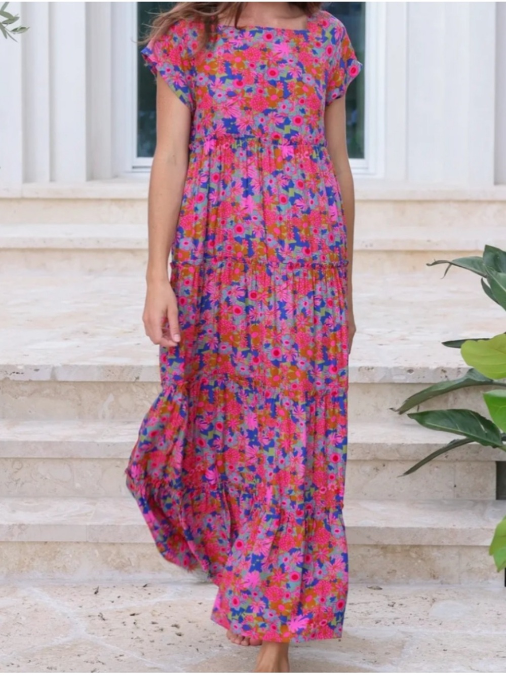 Natural Life Berkley Maxi Dress in Rust Orchid Pink Floral Size Large Summer